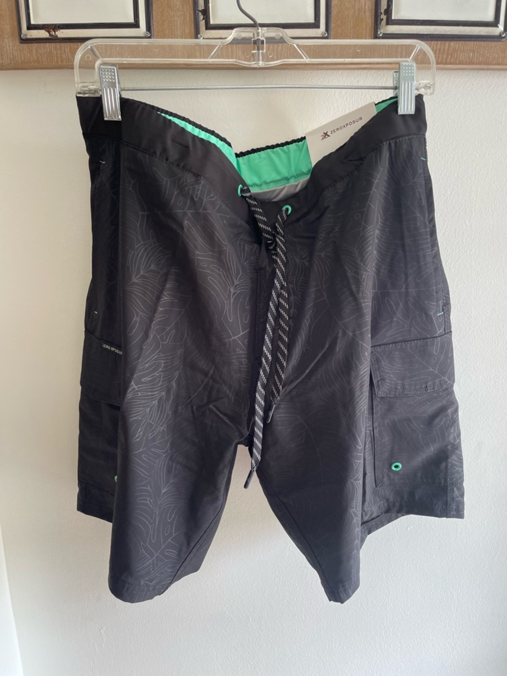 ZeroXposur Men's Black Swim Trunks with Mint Green Accent